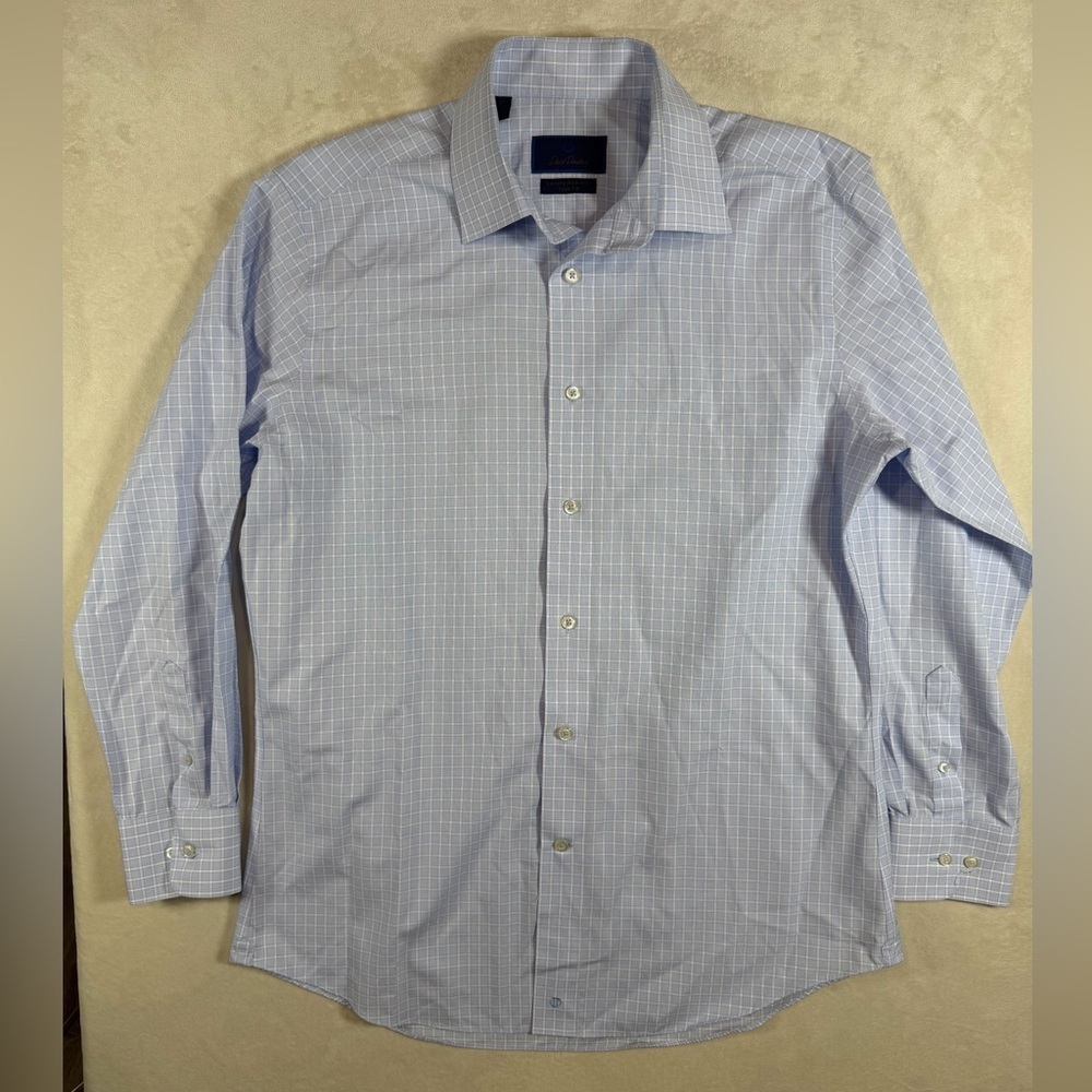 David Donahue 16 32/33 Luxury Non-Iron Trim Fit Men's Blue Dress Shirt